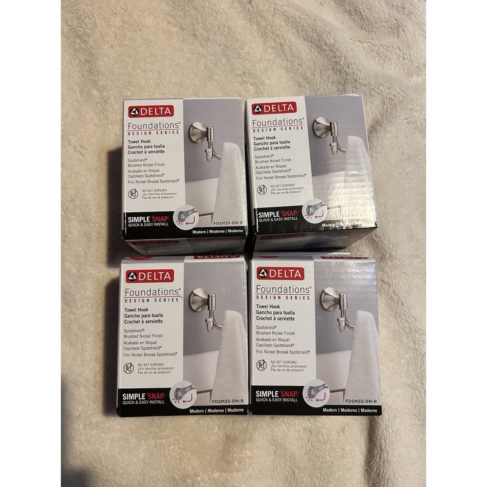 Lot of 4 Delta Foundations FDSM35-DN-R Towel Hooks Brushed Nickel SpotShield New